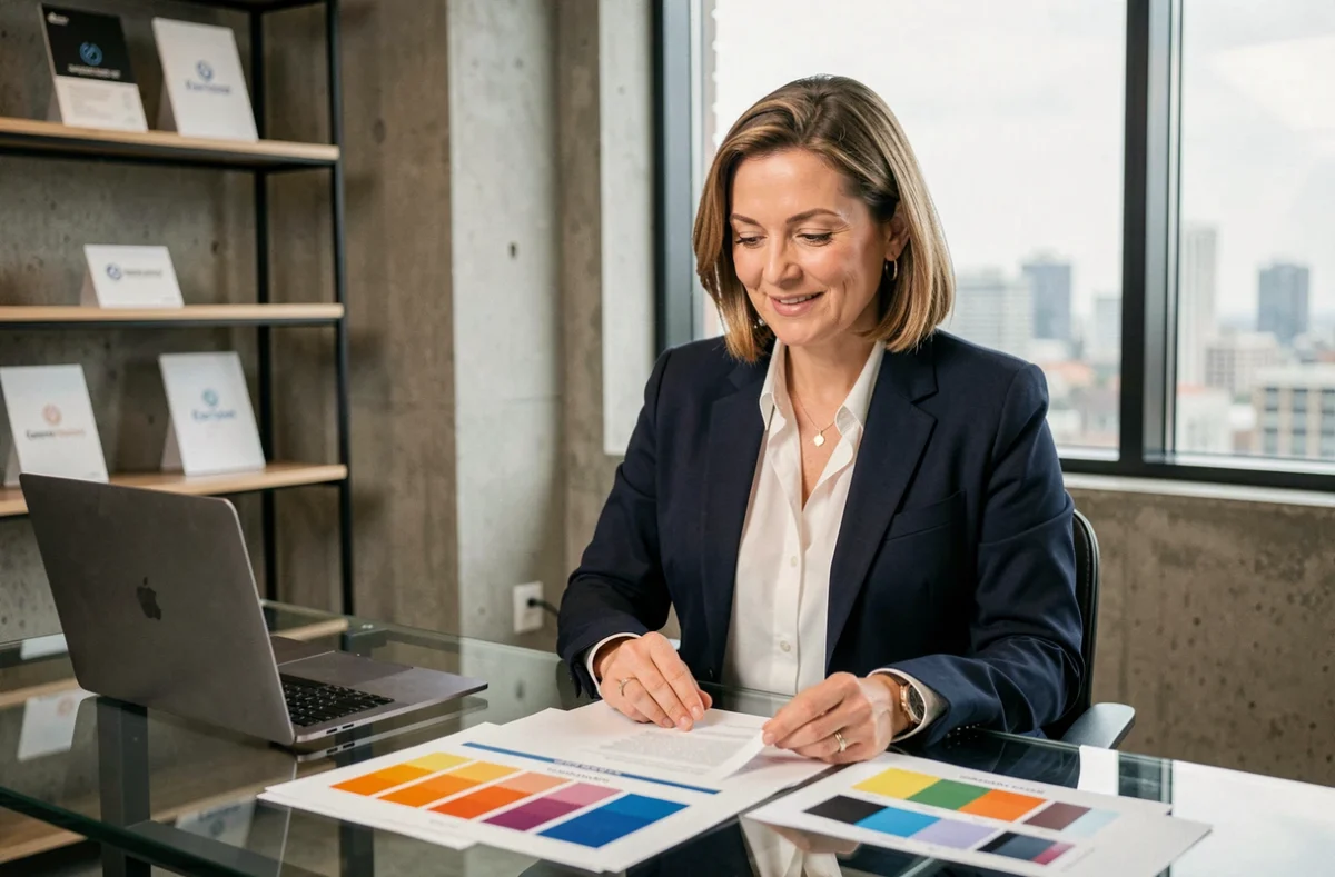 Femme d'affaires professionnelle examinant une proposition de services vidéo pour booster son entreprise dans un bureau moderne