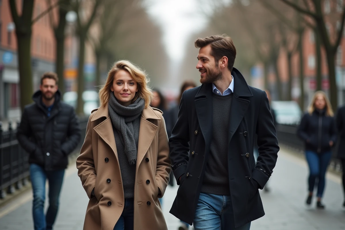 Femme marchant dans la ville avec collègues