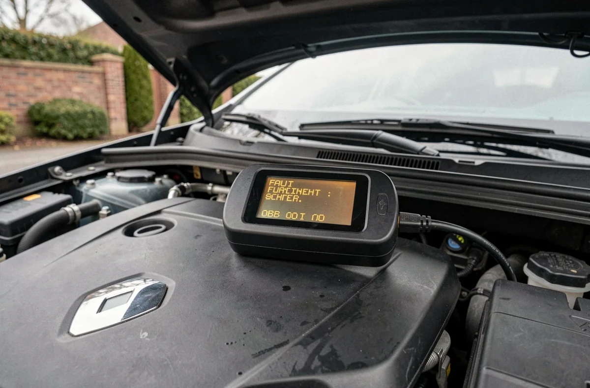 Scanner OBD2 connecté sur une Renault affichant un code défaut moteur DTC253F29 pour diagnostic électronique